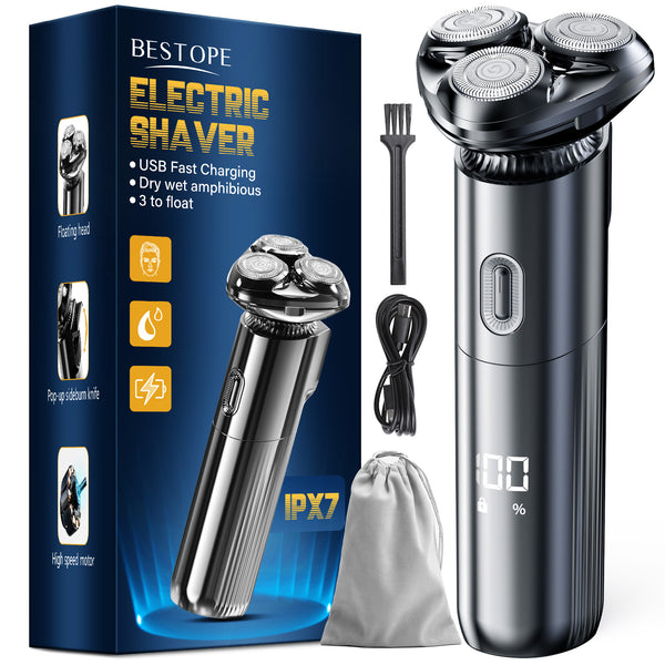 Electric Shaver Razor With LED Screen For Men Rechargeable Rotary for Shaving, Washable Stainless Steel Blades, USB Charging, Rechargeable Battery, Includes Sideburns Trimmer