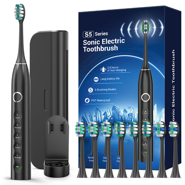 Electric Toothbrush For Adults with 8 Brush Heads, Sonic Toothbrush Rechargeable with a Holder & Travel Case, 2.5 Hours Charge for 120 Days Use