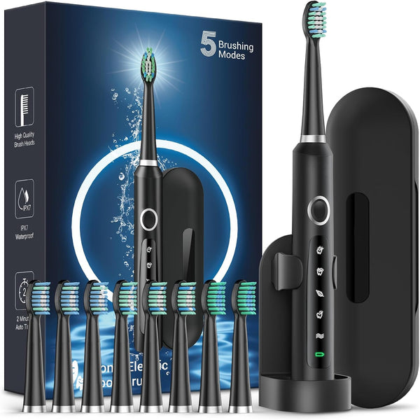 Sonic Electric Toothbrush for Adults, Rechargeable Electric Toothbrushes with 8 Brush Heads & Holder, Travel Case, Power Electric Toothbrush with Holder，3 Hours Charge for 120 Days